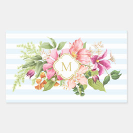 Monogramm Vintage Blume Rosa blaue Pastell-Aufkleb Runder Aufkleber