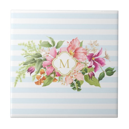 Monogramm Vintage Blume Rosa Keramik Tile Fliese (Vorderseite)
