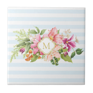 Monogramm Vintage Blumen Rosa Pastell Keramikflies Fliese