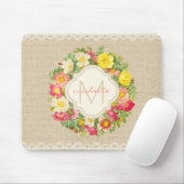 Monogramm Vintage Blumenkronen Lace Mousepad (Mit Mouse)