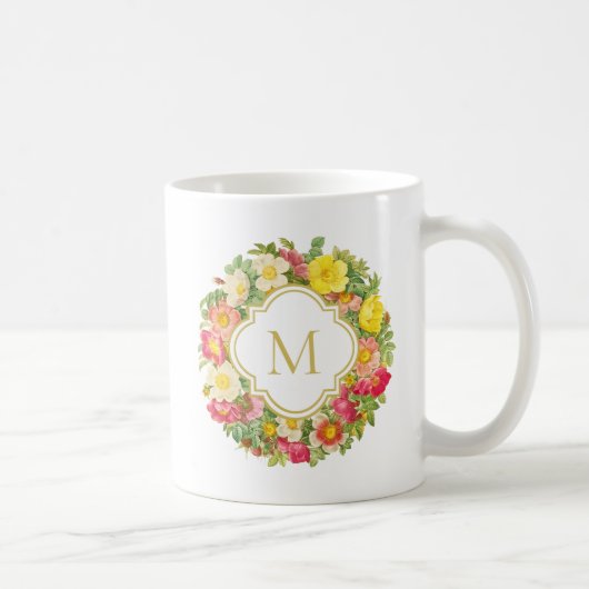 Monogramm Vintage Blumenschädigung Tasse (Rechts)