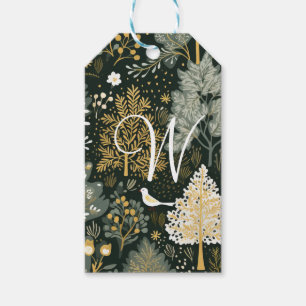 Monogramm Vintage Boho Grün Goldene Weihnachtsbäum Geschenkanhänger