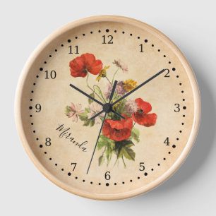Monogramm Vintage Bouquet Rote Mohnblumen Wilde Bl Uhr