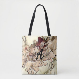 Monogramm Vintage braune Kirschblüten Zeichnung Tasche
