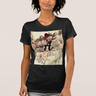 Monogramm Vintage braune Kirschblütenzeichnung  T-Shirt