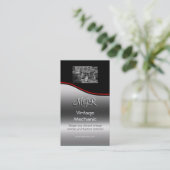 Monogramm, Vintage Fahrzeugmechanik, roter Swoosh Visitenkarte (Stehend Vorderseite)