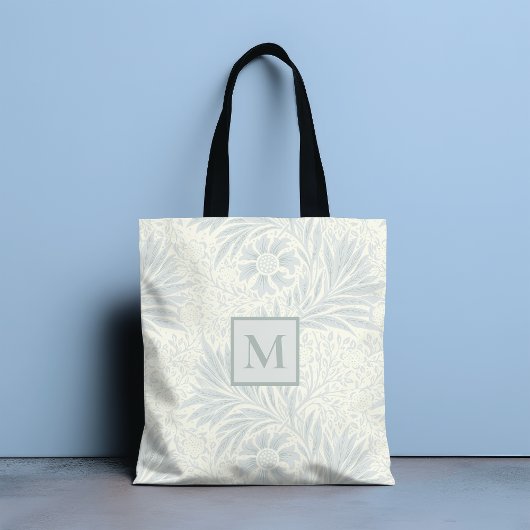 Monogramm Vintage-Grau Blumenmuster | Botanisch Tasche