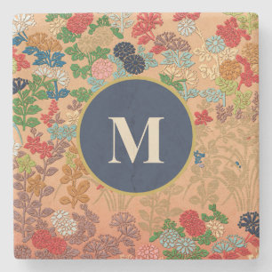 Monogramm Vintage-Japanische Blumenkunst Initiale Steinuntersetzer
