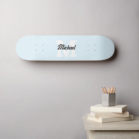 Monogramm Vintage Kalligrafie Pastell Blue Skateboard (Wandkunst (Horz))