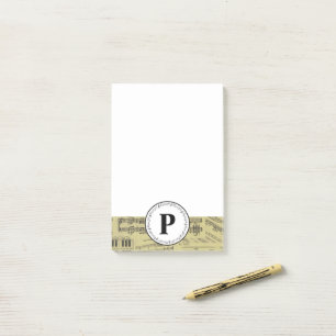 Monogramm Vintage-Notenblatt Musik Musiker Post-it Klebezettel