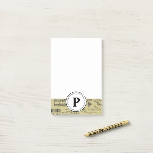 Monogramm Vintage-Notenblatt Musik Musiker Post-it Klebezettel (Auf Schreibtisch)
