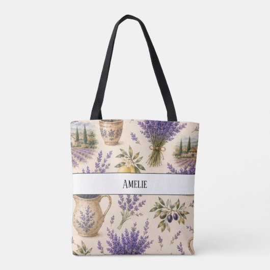 Monogramm Vintage Provence Lavendel-Tragetasche Tasche (Rückseite)