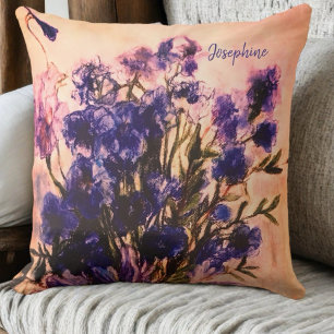 Monogramm Vintage Retro Wildblume blaue Blumengest Kissen