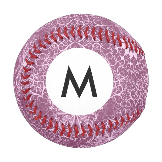 Monogramm Vintage-Rosa-Muster Baseball (Vorderseite Links)