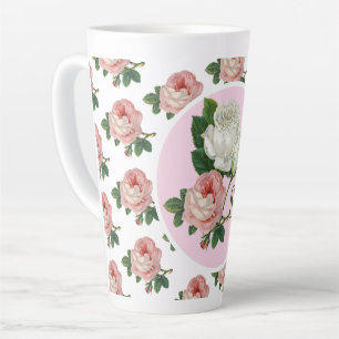 Monogramm Vintage Rosa Rosen Floral ein Chic Milchtasse