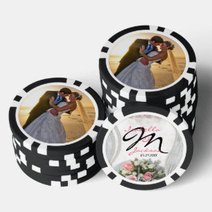 Monogramm Vintage-Rosa-Rosen-Hochzeitsandenken Pokerchips
