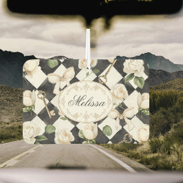 Monogramm Vintage Rose Blume Schwarz-weiß Diamond Autolufterfrischer