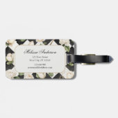 Monogramm Vintage Rose Blume Schwarz-weiß Diamond Gepäckanhänger (Rückseite horizontal)