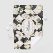 Monogramm Vintage Rose Blume Schwarz-weiß Diamond Golfhandtuch (Insitu)
