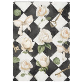 Monogramm Vintage Rose Blume Schwarz-weiß Diamond Klemmbrett (Rückseite)