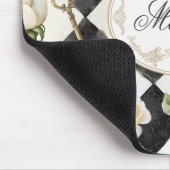 Monogramm Vintage Rose Blume Schwarz-weiß Diamond Mousepad (Ecke)