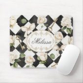 Monogramm Vintage Rose Blume Schwarz-weiß Diamond Mousepad (Mit Mouse)