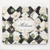 Monogramm Vintage Rose Blume Schwarz-weiß Diamond Mousepad (Vorne)