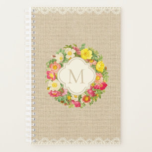 Monogramm Vintage Rose Blumenkronenplaner Planer