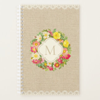 Monogramm Vintage Rose Blumenkronenplaner Planer