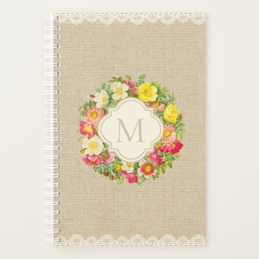 Monogramm Vintage Rose Blumenkronenplaner Planer (Vorderseite)