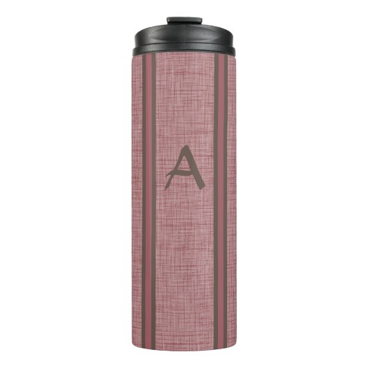 Monogramm Vintage Rot Neutrales Leinendesign Thermosbecher (Vorderseite)