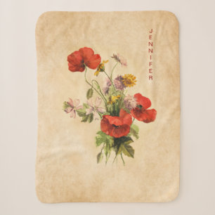Monogramm Vintage Rustikales Bouquet Rote Mohnblum Sherpadecke