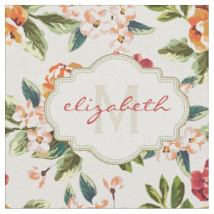 Monogramm Vintage viktorianische Aquarell-Blumen Stoff