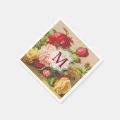 Monogramm Vintage Viktorianische Rose Bouquet-Blum Serviette (Ecke)