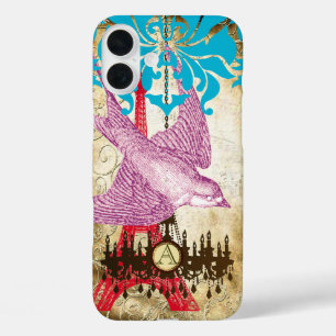 Monogramm Vintage-Vogel-Eiffelturm-Kronleuchter iPhone 16 Plus Hülle