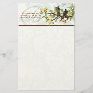 Monogramm Vintage-Vögel Gelbe Blumen Schreibwaren Briefpapier