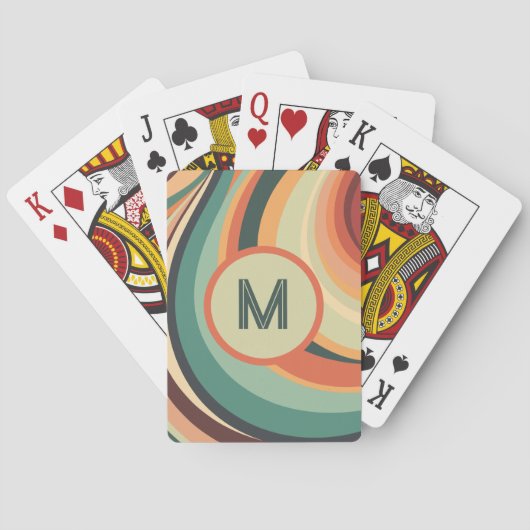 Monogramm Vintage-Wellenstreifen Spielkarten (Rückseite)