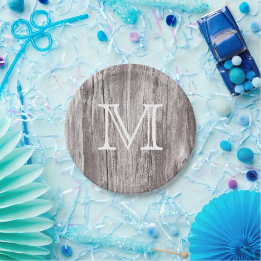 Monogramm Vintager Altholzhintergrund Pappteller (Party)