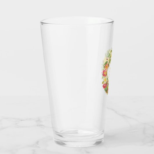 Monogramm Vintager Blumenreath Wilde Rose Glas (Rechts)