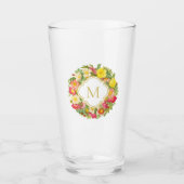 Monogramm Vintager Blumenreath Wilde Rose Glas (Vorderseite)
