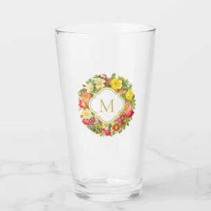 Monogramm Vintager Blumenreath Wilde Rose Glas