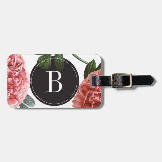 Monogramm Vintager botanischer Ausdruck | Gepäckan Gepäckanhänger (Vorderseite horizontal)