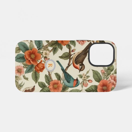 Monogramm Vintager botanischer Blumengeflügel iPhone Hülle (Rückseite (Horizontal))