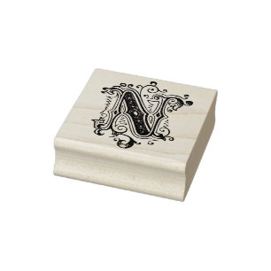 Monogramm Vintager dekorativer Anfangsbuchstabe N Gummistempel