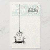 Monogramm Vintager Geburtskorb Pastell Blau Briefpapier (Vorne/Hinten)