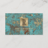 Monogramm-Vintager Goldzuersttürkis u. aquamarin Visitenkarte (Vorderseite)