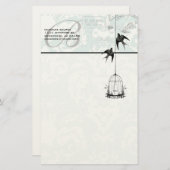 Monogramm Vintager Vogelkäfig mit Vogelluftpost Briefpapier (Vorne/Hinten)