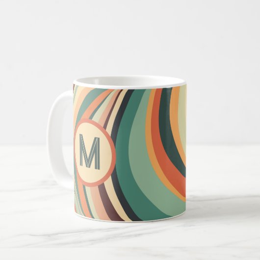 Monogramm Vintager Wave Strip Kaffeetasse (Vorderseite Links)
