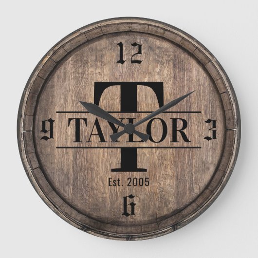 Monogramm-Vintager zuerstfamilienname hergestellt Große Wanduhr (Vorderseite)