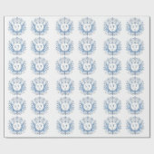 Monogramm Vintages blaues Muster Geschenkpapier (Flach)